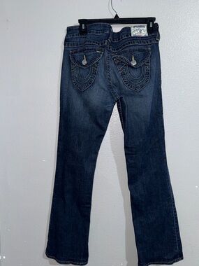 Vintage True Religion Dark Blue Flare Jeans with Signature Pocket Stitching